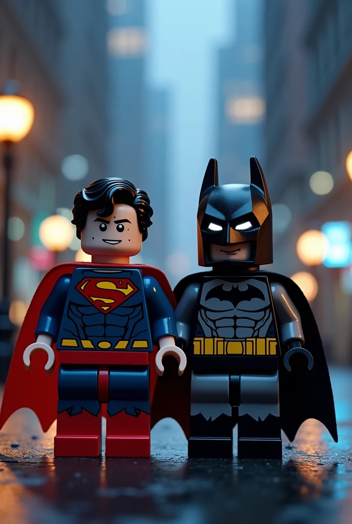 Superman and Batman in lego art, night