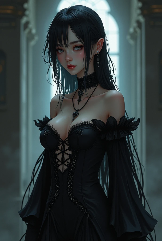 Full body 2d anime character, with gothic clothes.