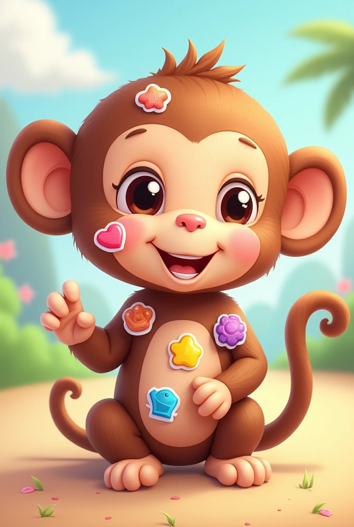 Cute little brown monkey multiple stickers