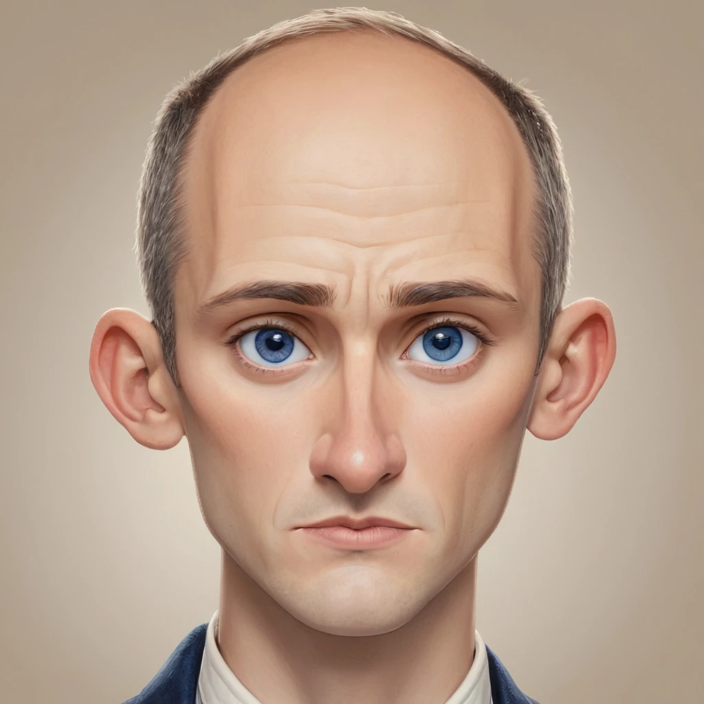 cartoon drawing of a European man, very beautiful, wide chin, wide cheekbones, oval face shape, short haircut, dark blue eyes close set, nose big expressive, Broad face, aged 30-40 years, medium height in artistic style Mattias Adolfsson