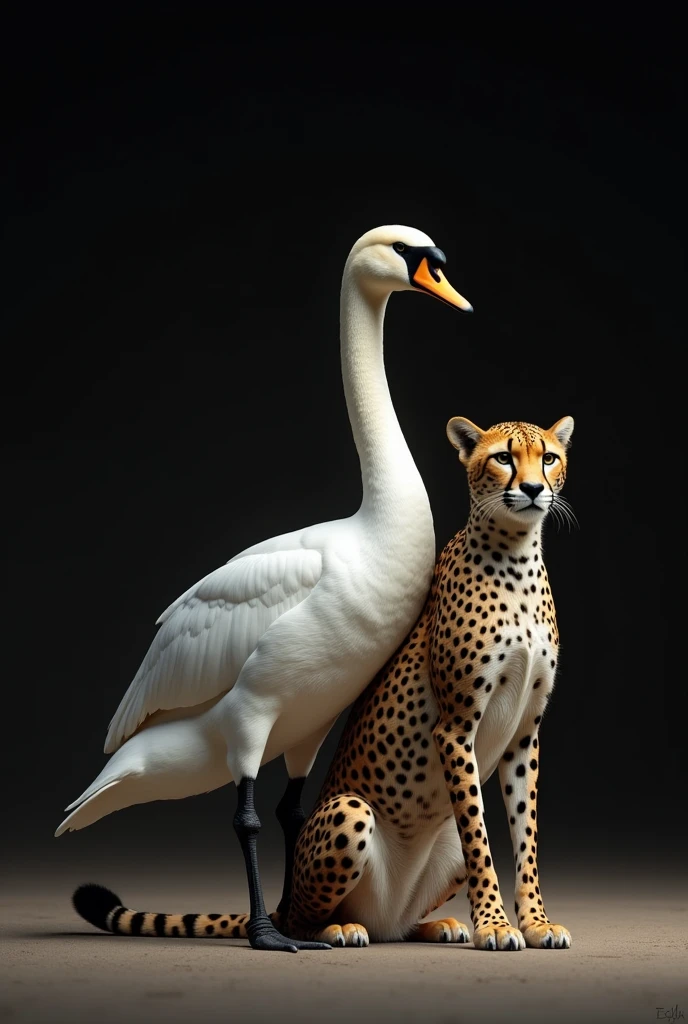 Swan and cheetah in the plain dark background