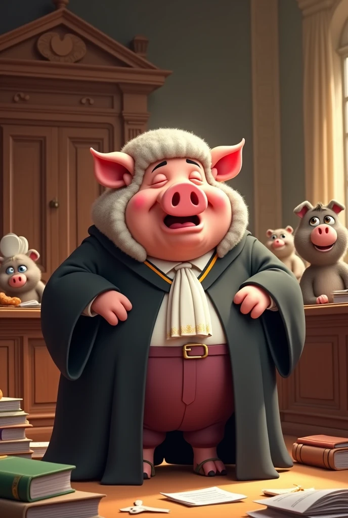 Animation of a lazy pig dressed as a judge
