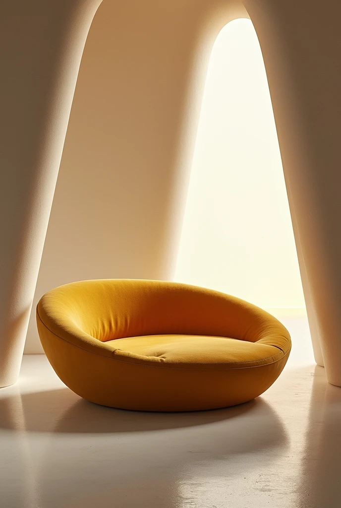 A cosmic bowl shape sofa for single person fornt view golden color
