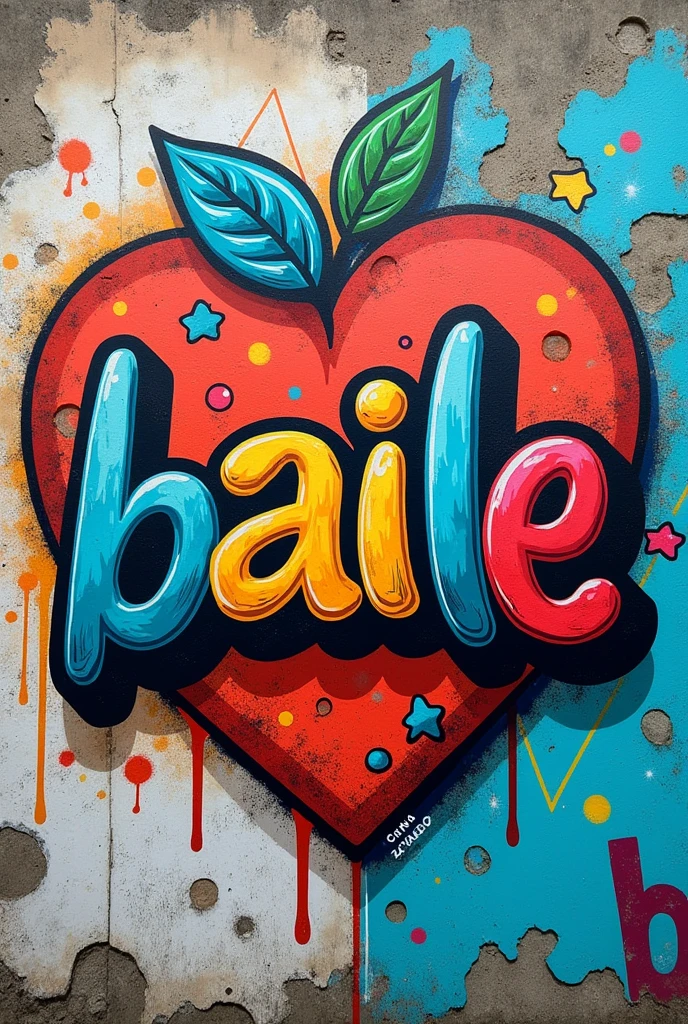 Create a logo with the following letters (Baile" from Ponta-Gêa High School 2k24) on a youth wall in HD format.
