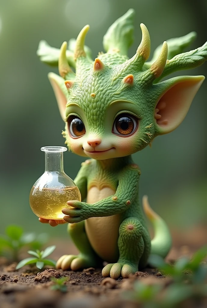 Camphor　The sacred tree mini character is cute and looks smart. He is holding a beaker.