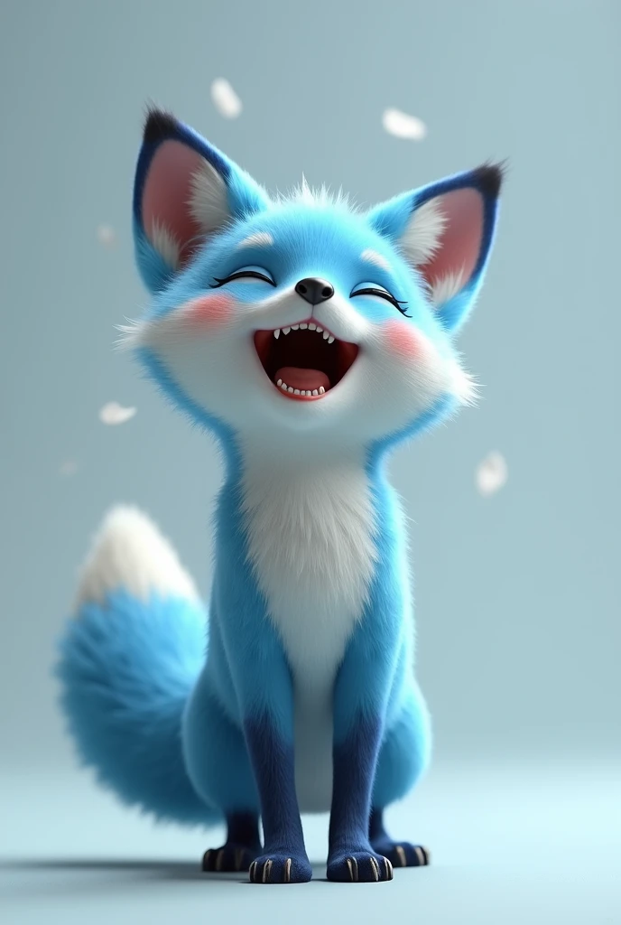 A blue fox who loves to sing,Standing,Sing the notes,Cute realistic style