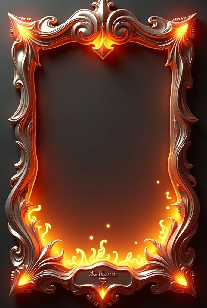 Create a 3D stylized card frame for a water-themed character with a sleek, fluid structure that complements the character's aquatic design. The frame should be smooth and flowing, using deep blues, seafoam greens, and shimmering silver shades with glowing water droplet effects around the edges. Incorporate wave motifs at the top, metallic silver corners with a polished texture, and ripple-like patterns on the sides that resemble the gentle flow of water. The bottom section should feature a coral reef texture with subtle bioluminescent glow and engraved water symbols. Add a nameplate at the bottom, designed to look like a polished seashell, with the text in an elegant, water-themed font that flows with the design. Ensure the frame has transparent sections to blend with the background and fits the character perfectly without obstructing key details, leaving space for text or stats at the bottom.