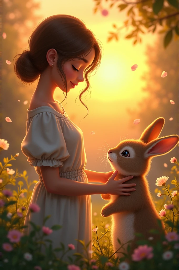 Maryam saying goodbye to the rabbit at sunset, promising to return.