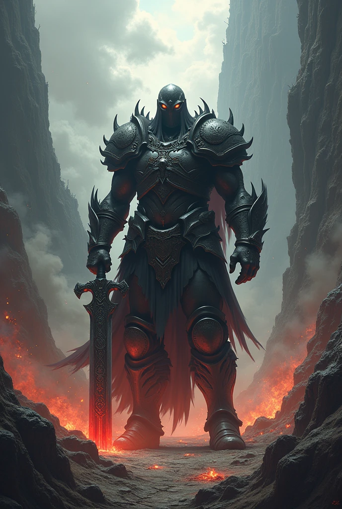 Make me a person in hell with a big sword