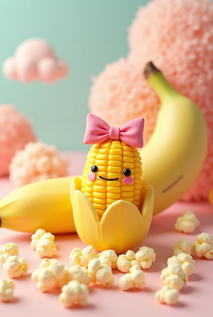 Corn with bow, popcorn and banana 