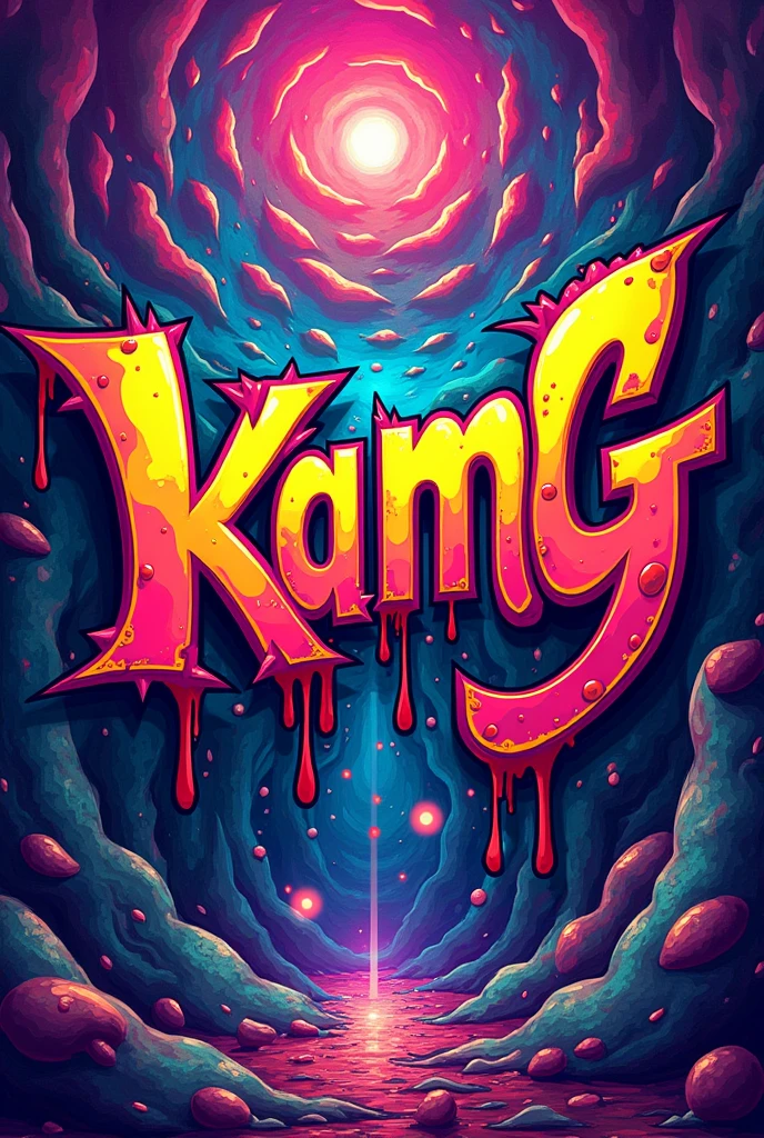 Make a graffiti tag with the name Kanng in hallucinogenic colors