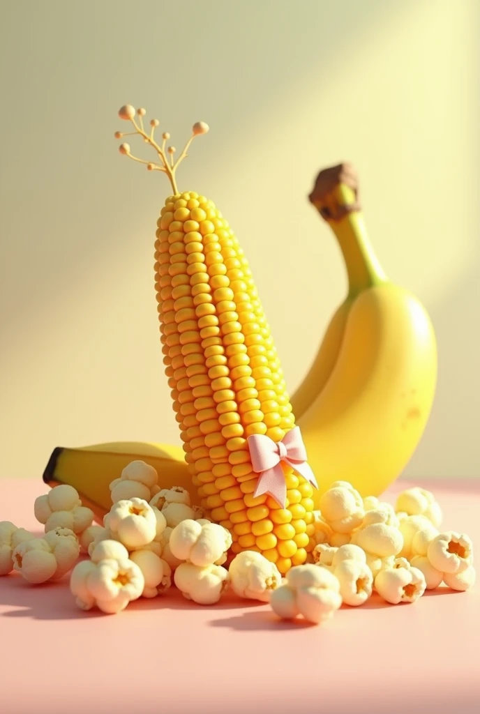 Corn with bow, popcorn and banana