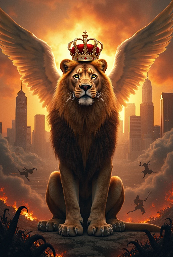 Luxury letters " CREEPER 818 " A LION WITH A CROWN " LOS ANGELES CITY burning with ANGELS AND DEMONS FIGHTING.