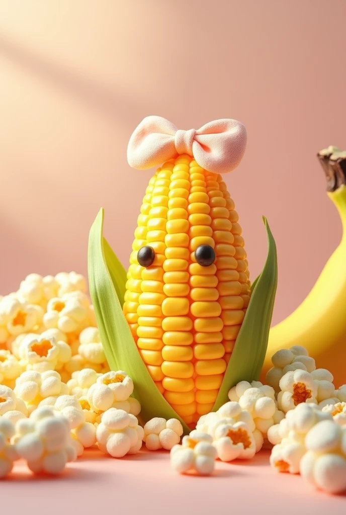 Corn with bow, popcorn and banana