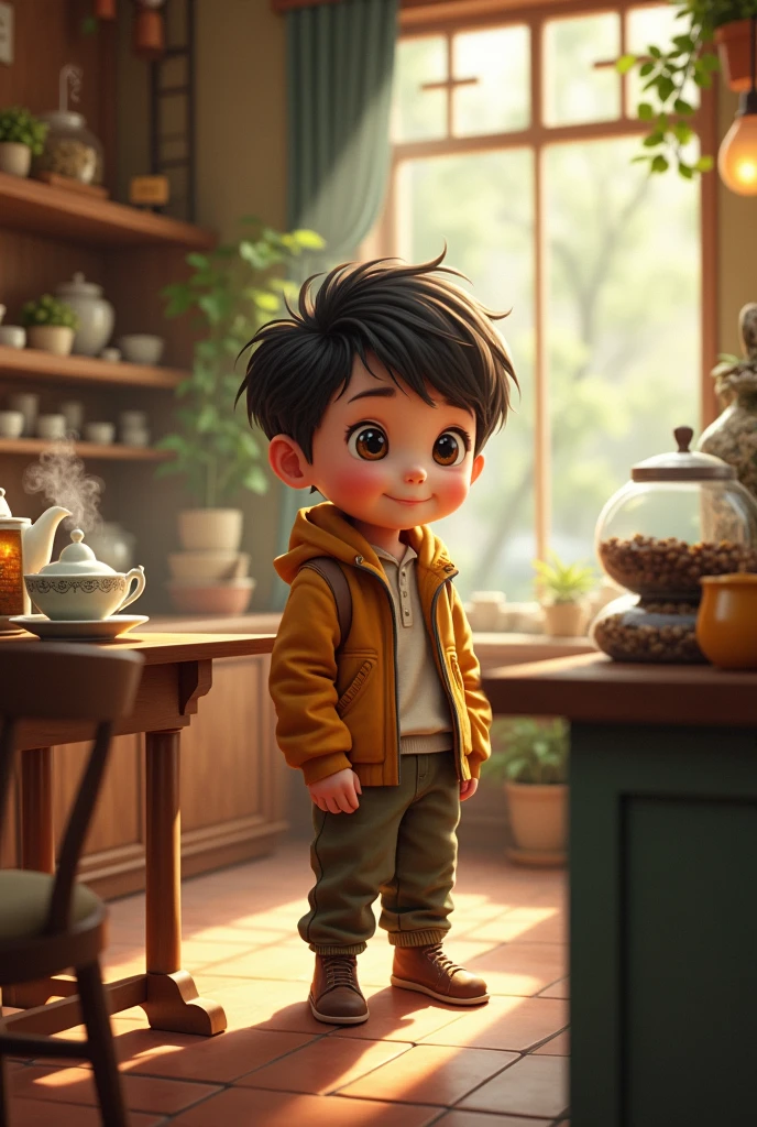 A boy in tea shop
