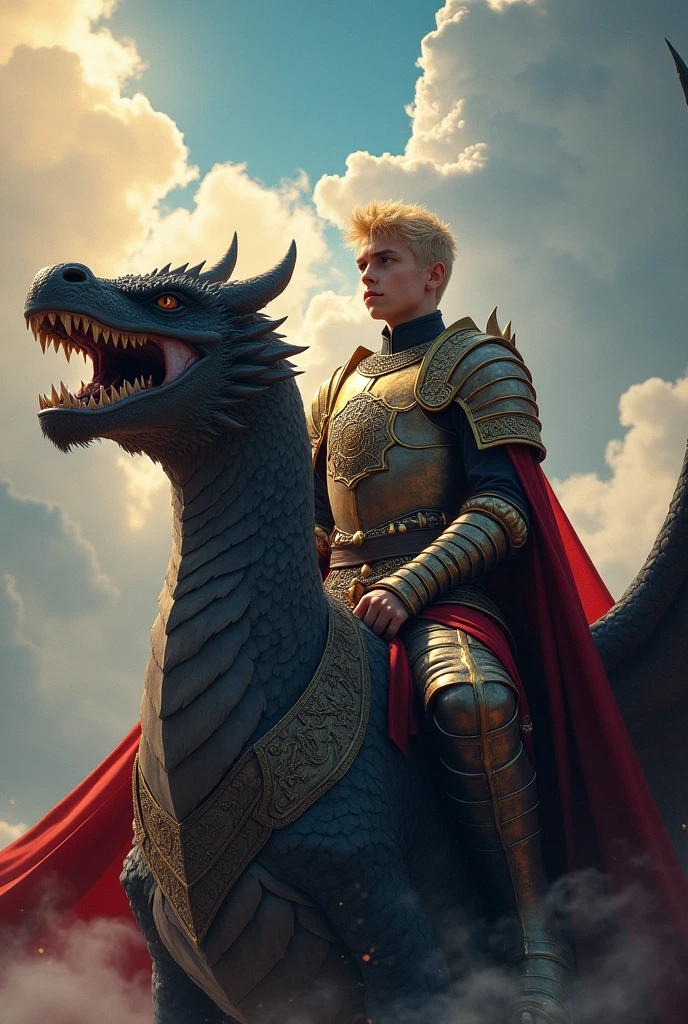 Create an image of *Aegon Targaryen I on his dragon*