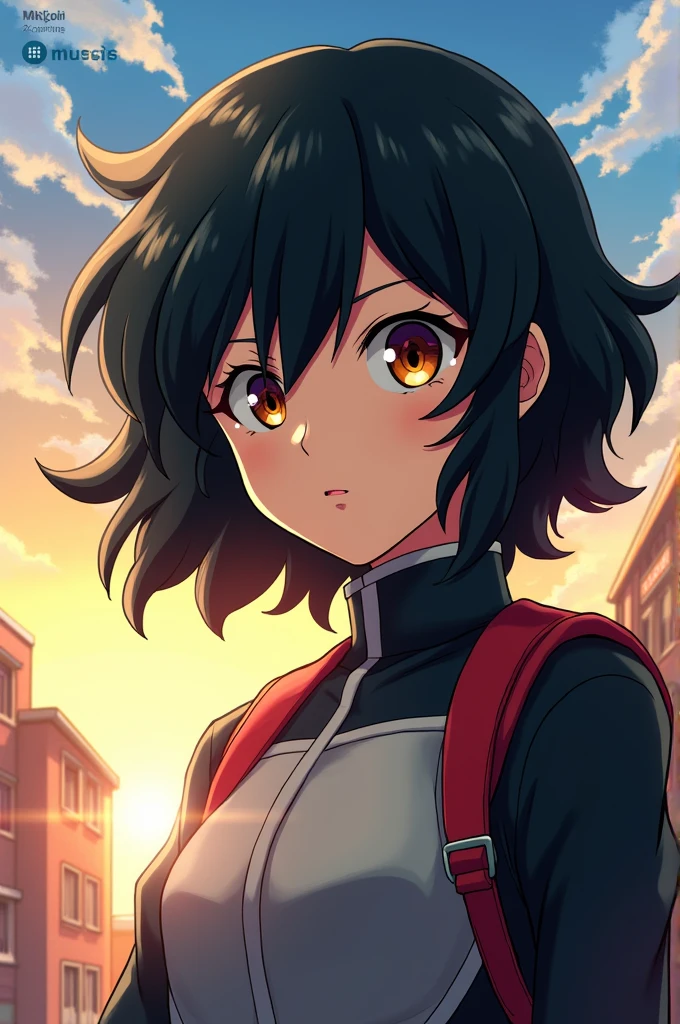 My Hero Academia anime shoulder length black hair and brown eyes