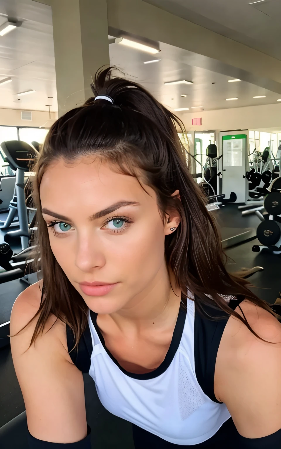 1womanl, crashed, Nice hair, greeneyes, in the gym equipment , that&#39;s why, skirt short, Italy