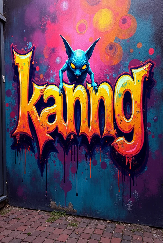 kanng in super realistic graffiti bomb letters on the streets