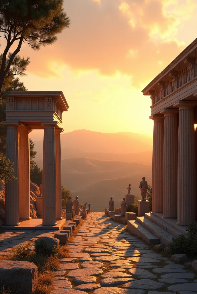 Ancient greek buildings ancient greek time open environment at dusk