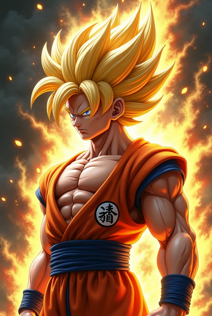 make goku a highly realistic style super saiyan 3