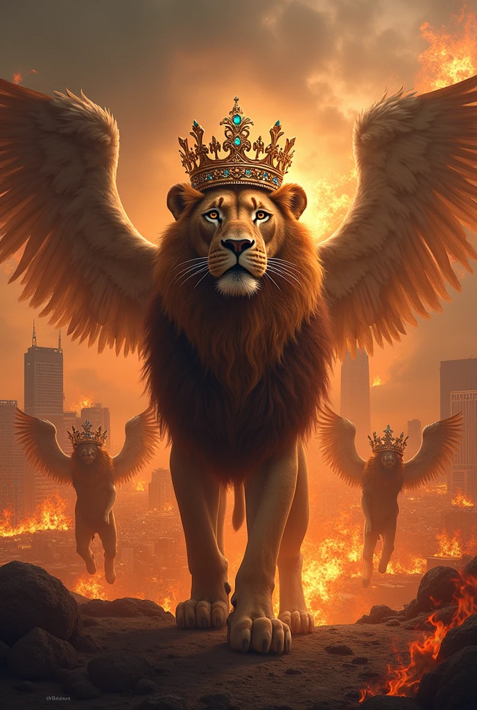 Luxury letters " CREEPER 818 ", "A LION WITH A CROWN " Los Angeles City burning with "ANGELS AND DEMONS FIGHTING".