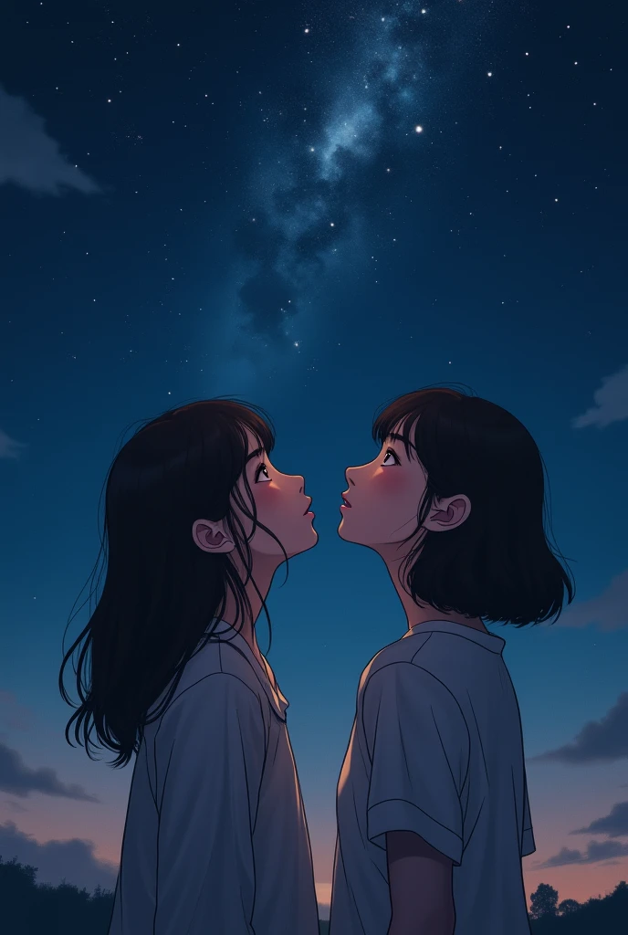 Two girls looking at the stars, wattpad cover