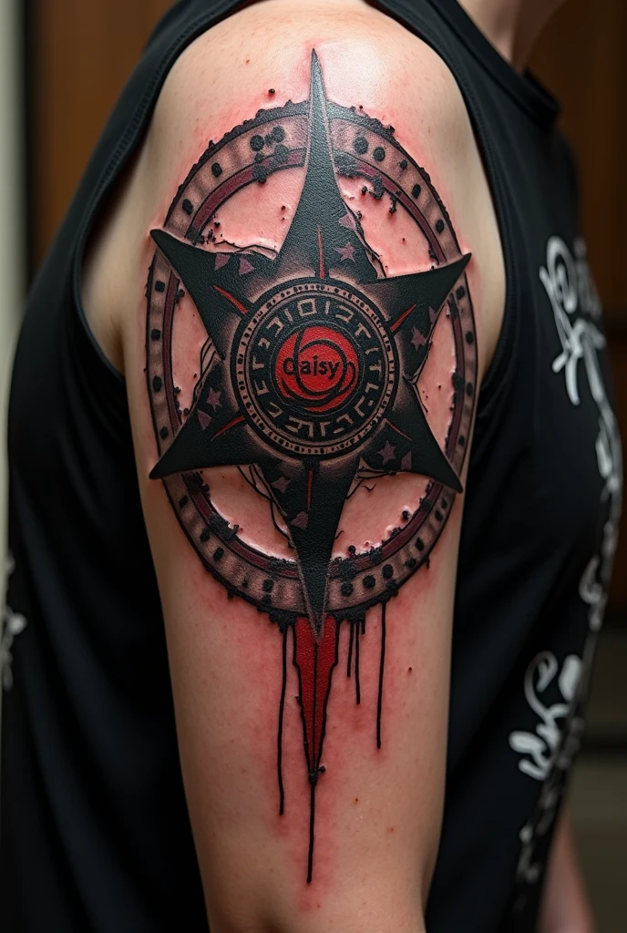 Tattoo on the rib of the cursed stigma that the protagonist of berserk has that in the center of the stigma says daisy in red