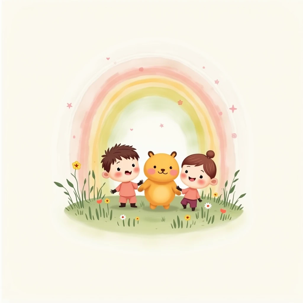 Logo for a company dedicated to things for boys and girls called "little ones". In pastel colors with a rainbow, that generates warmth and trust
