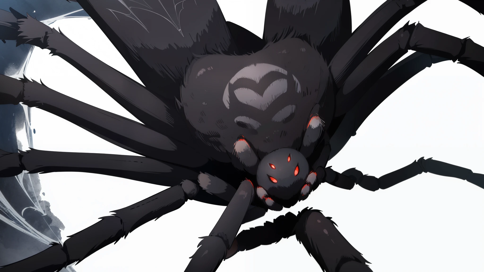 (((arachne, black spider,white background)))