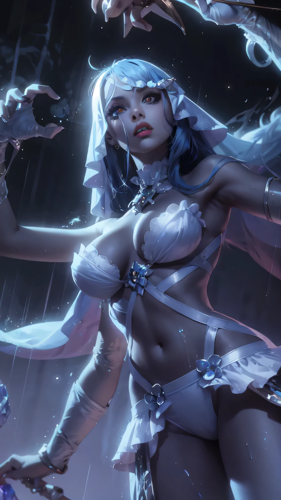 front,comics,illustration,,big eyes,crystal clear,((blue hair)),extra long hair:1.7),Exquisite makeup,Shut up,(Little fresh:1.5),(Tube Top:1.6)