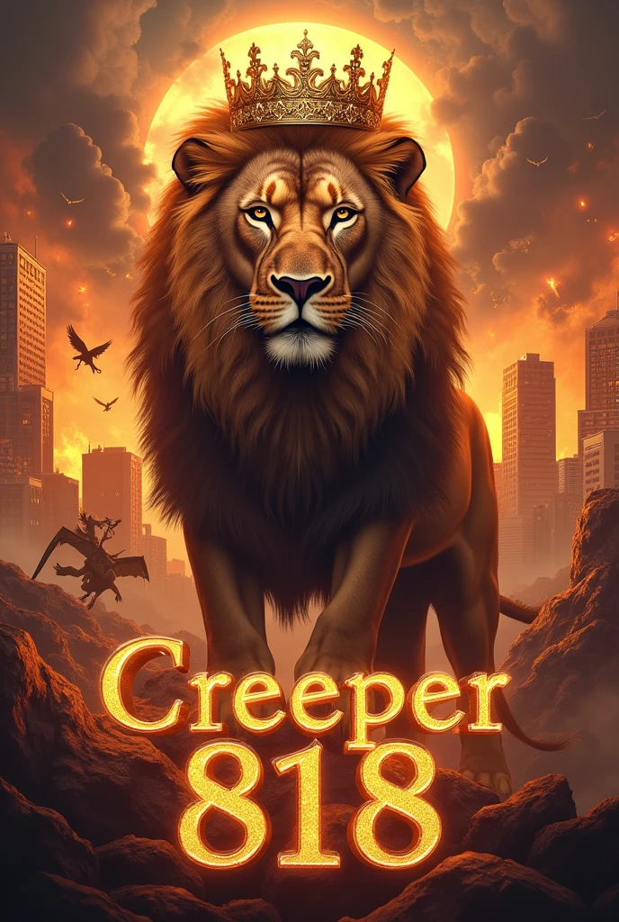 Luxury letters " CREEPER 818 " "A LION WITH A CROWN " Los Angeles City burning with "ANGELS AND DEMONS FIGHTING"