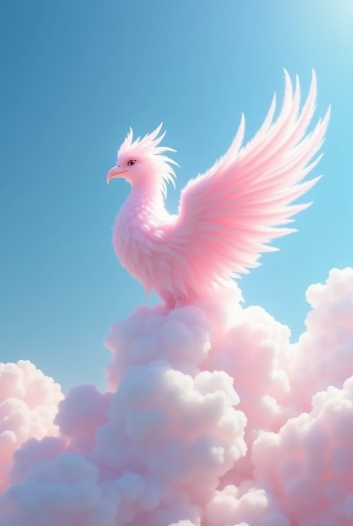 The blue sky had a pale pink cloud shaped like a phoenix.  