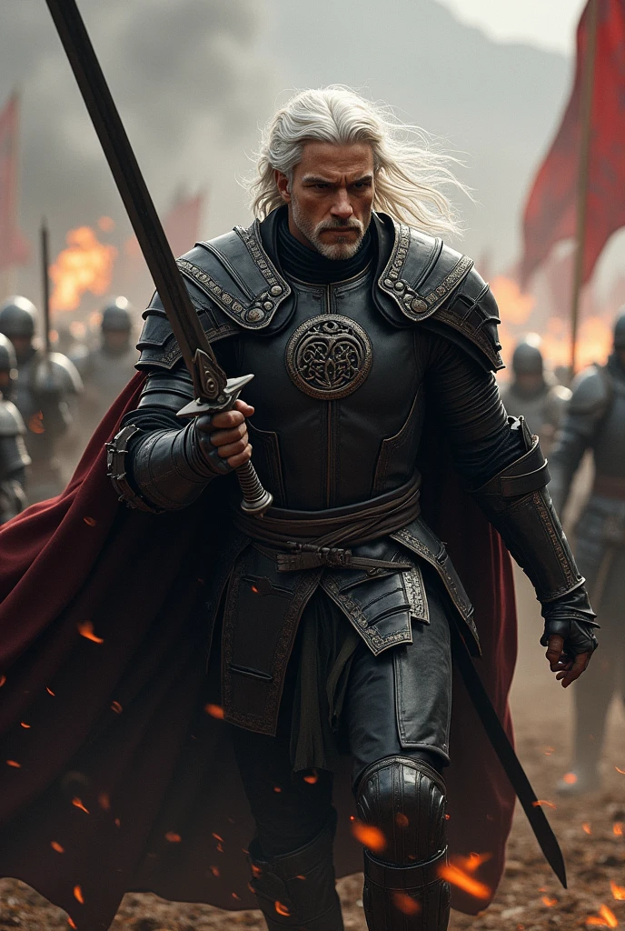 Create an image of Aegon Targaryen in battle