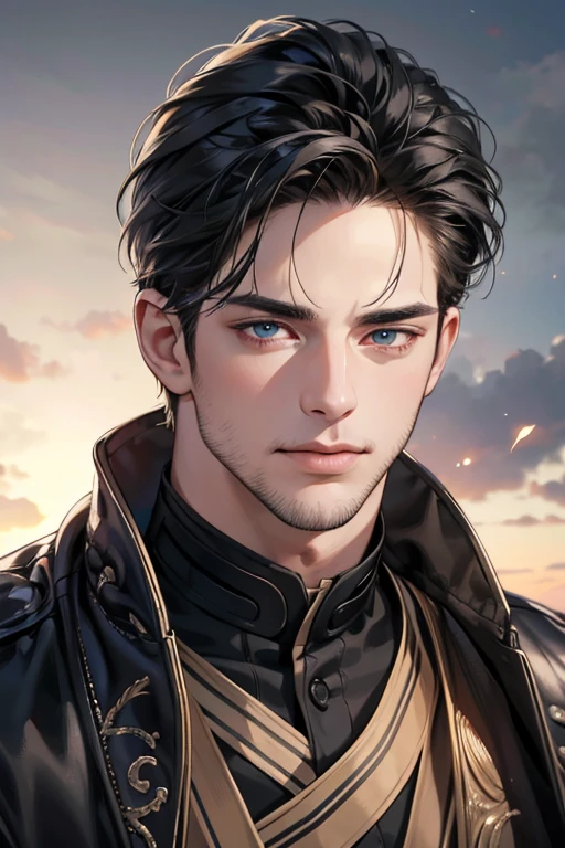 (best quality,4k,8k,highres,masterpiece:1.2),ultra-detailed,(realistic,photorealistic,photo-realistic:1.37),30 year old man,3 day beard,handsome anime,portraits,strong,masculine,dark hair,sharp jawline,mesmerizing eyes,perfectly styled hair,cool anime outfit,confident expression,vibrant colors,dynamic lighting, CEO and expression smile in love.

