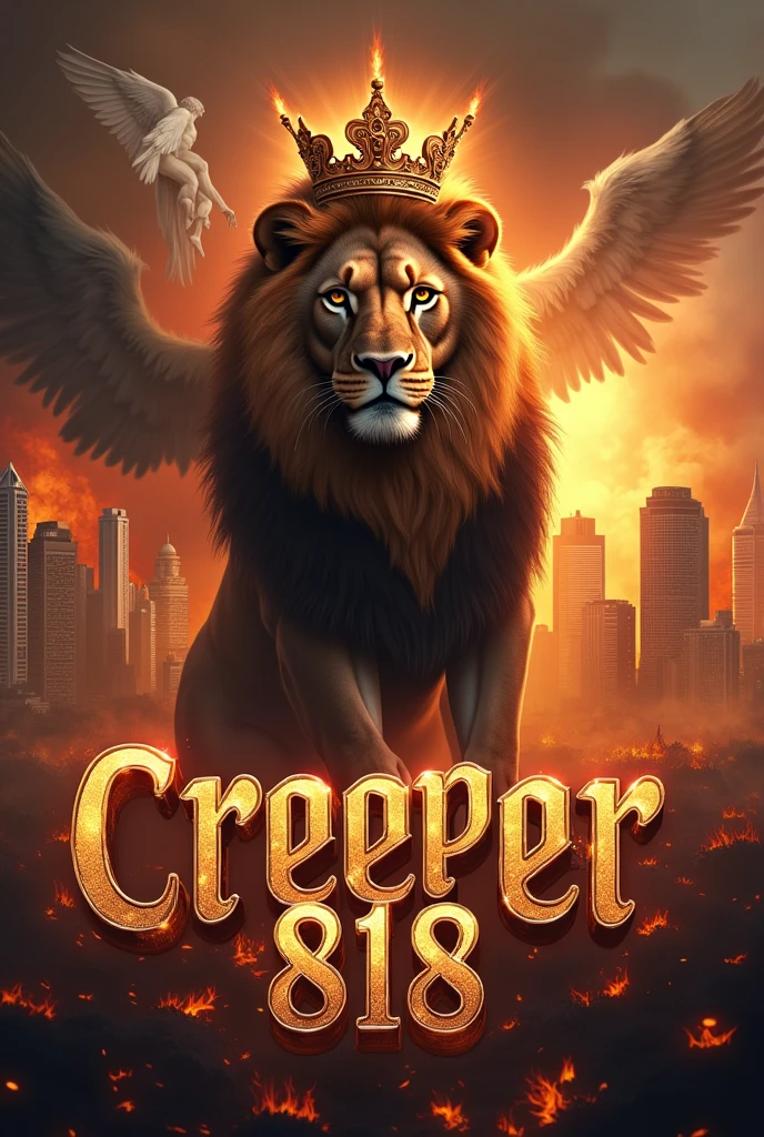 Luxury letters " CREEPER 818 " "A LION WITH A CROWN " Los Angeles City burning with "ANGELS AND DEMONS FIGHTING"