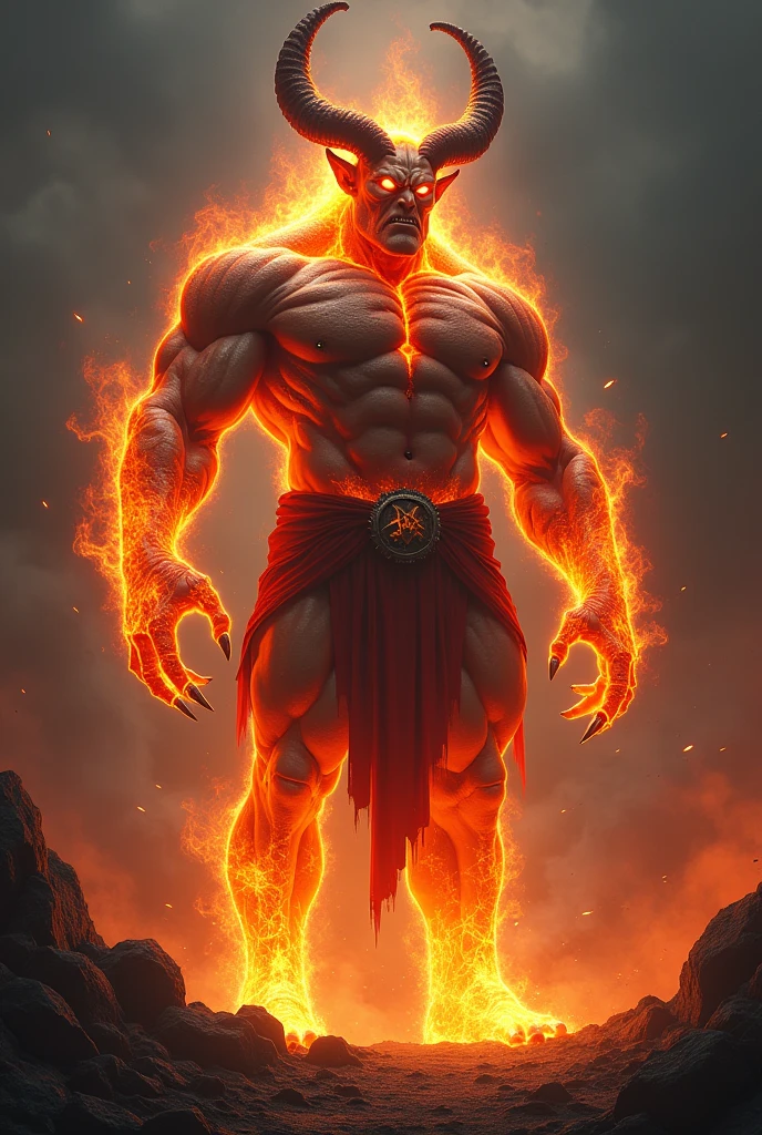 Tall boy with human body with characteristics of a fire demot