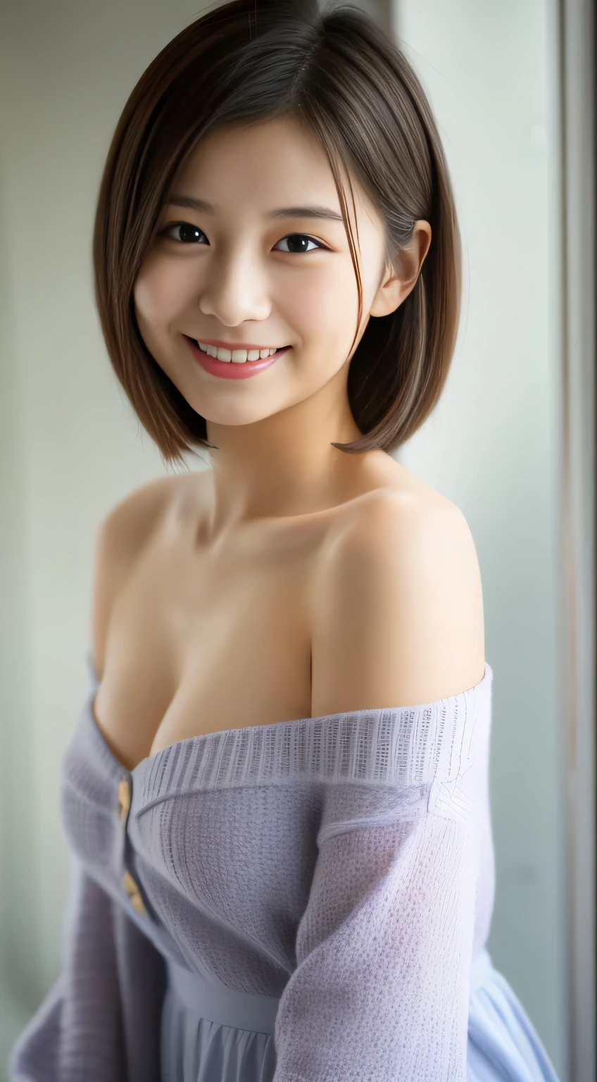 masterpiece,best quality,(Japanese girl),((Beautiful girl)),cleavage,(off shoulder:1.2),(perfect body beauty:1.2),(shy smile),From slightly above