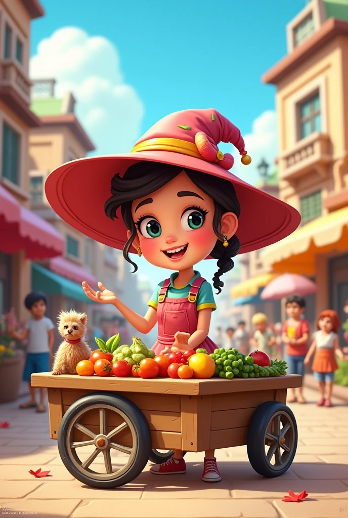 Cartoon of a girl selling things