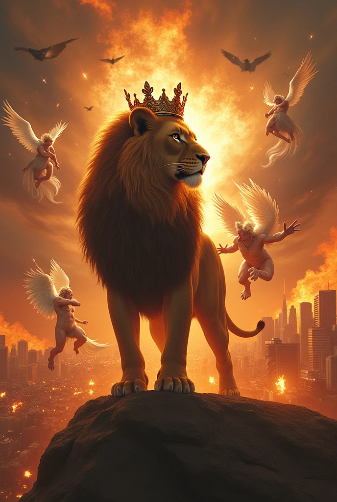 Luxury letters " CREEPER 818 " "A LION WITH A CROWN " Los Angeles City burning with" "ANGELS" AND "DEMONS" FIGHTING" in the background