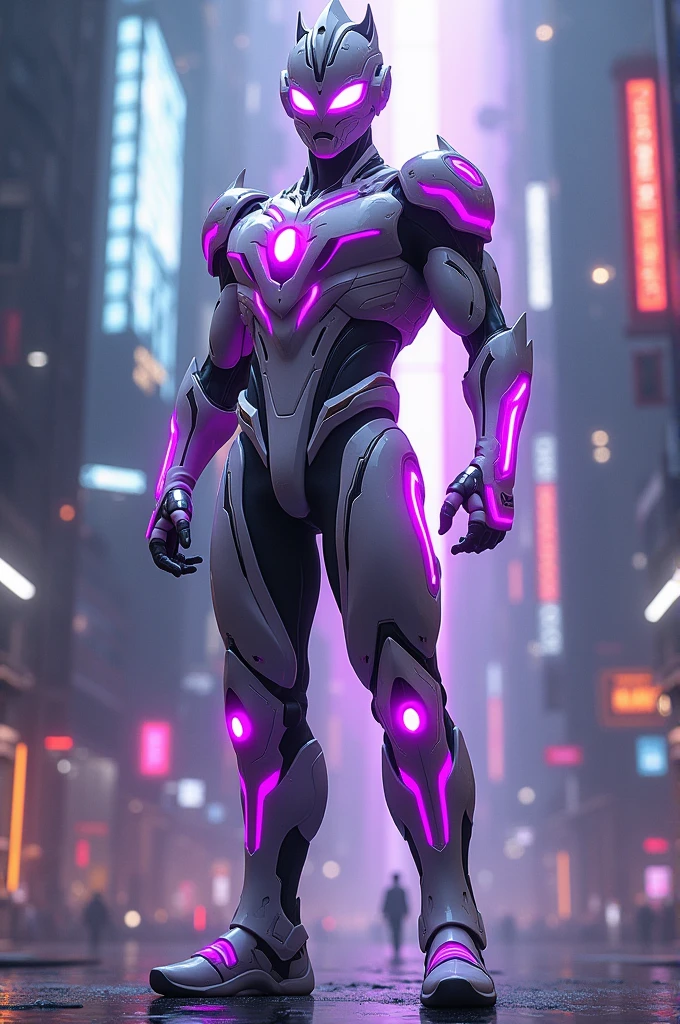 Ultraman, colored mix with white, dark and neon purple, hero, sci-fi