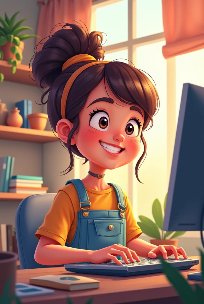 girl with curlers in virtual class 



