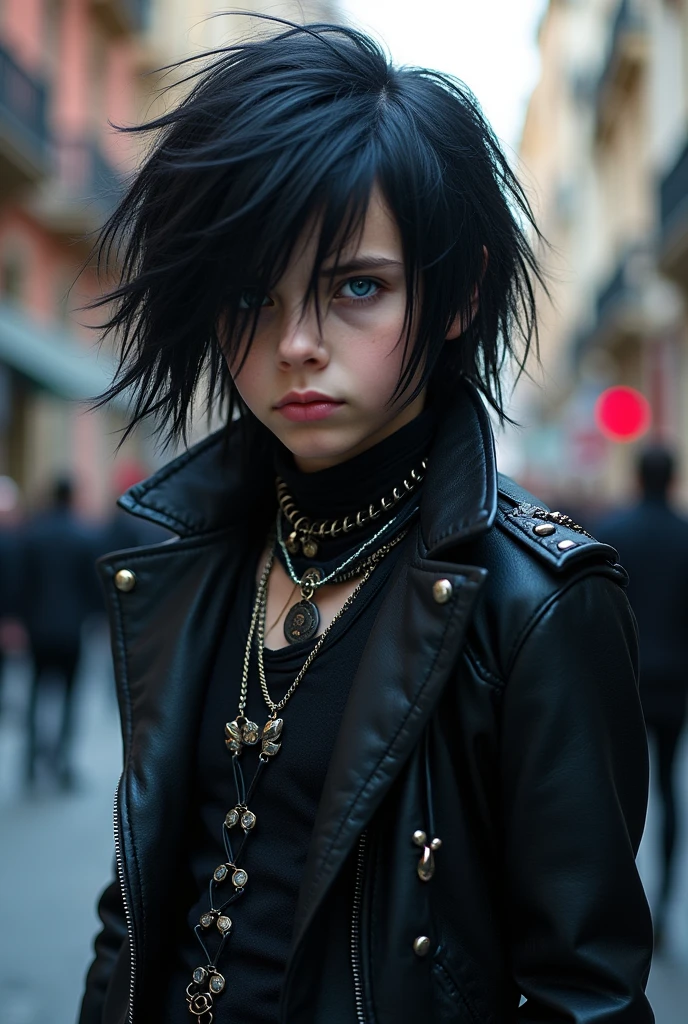 ((BOY WITH LONG BLACK HAIR, blue colored eyes, similar to Andy Black from the band Black veil Brides)) ((PARADING IN MILAN)).