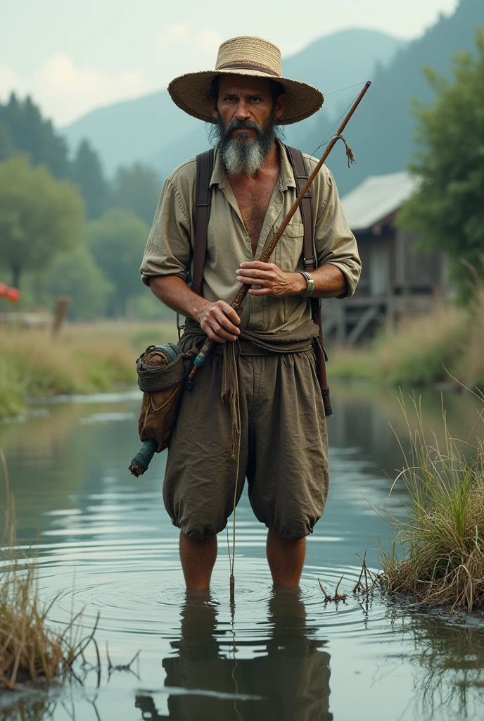 Messi as a poor fisher.fishing with a flute.