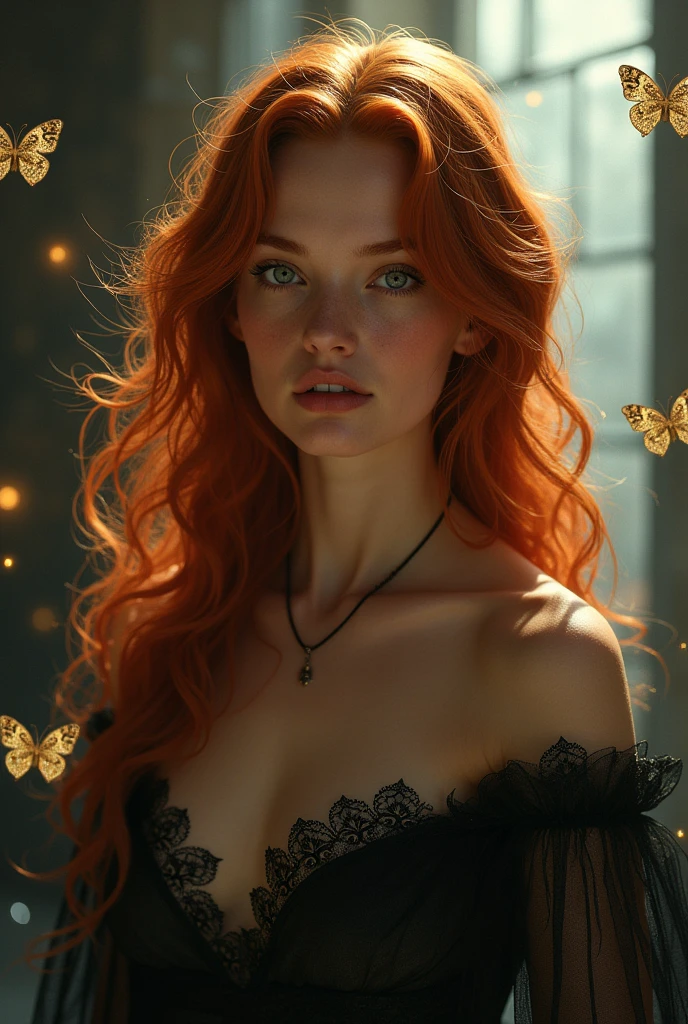 (solo, full body photo:1.3), (action packed:1.3), (haze, fog, mist:1.3), chiaroscuro, best quality, photorealistic, 1woman, (cute), (24yo:1.2), redhead, long ginger hair highly detailed, 1700'S, digital photography, art by artgerm and ruan jia and greg rutkowski surreal painting gold butterfly filigree, broken glass, (masterpiece, sidelighting, finely detailed Fashionable eyes: 1.2) (perfect oval large eyes that gazes at the viewer), beautiful detailed face, blue gorgeous perfect eyes, (blonde hair ponytail), (attractive young woman:1.3), (thick amazing hair), (seductive:1.1), (blushing:1.1)