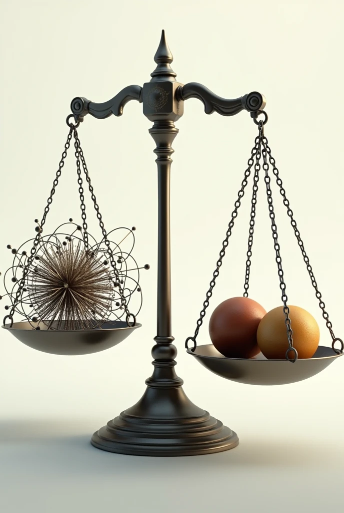 An unbalanced scale with one side showing a complex network of connections (representing a scientific or ethical system) and the other side showing two simple objects being compared.]


