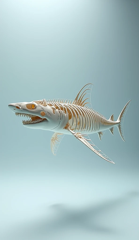 Create an image of a shark, highlighting its cartilage-based skeleton instead of bones.""4k