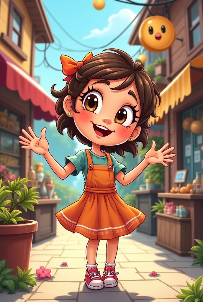 Cartoon of a girl inviting customers