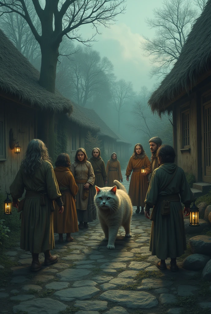 Guiding Miaow**: Villagers guiding the zombie Miaow back to her peaceful rest.
