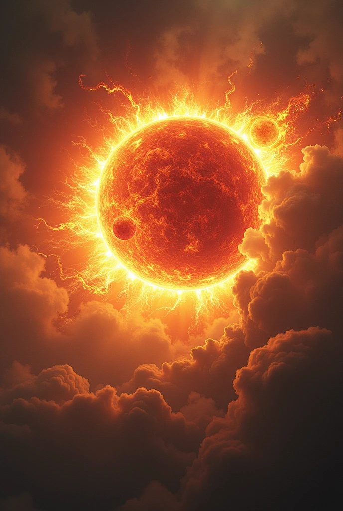 Raging sun and escaping moon merging inti an eclipse majestic art